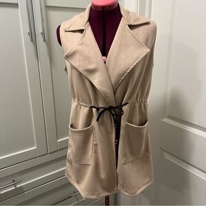 NEW COLLECTION Suede-like Tan Long Vest Women's Sleeveless Jacket